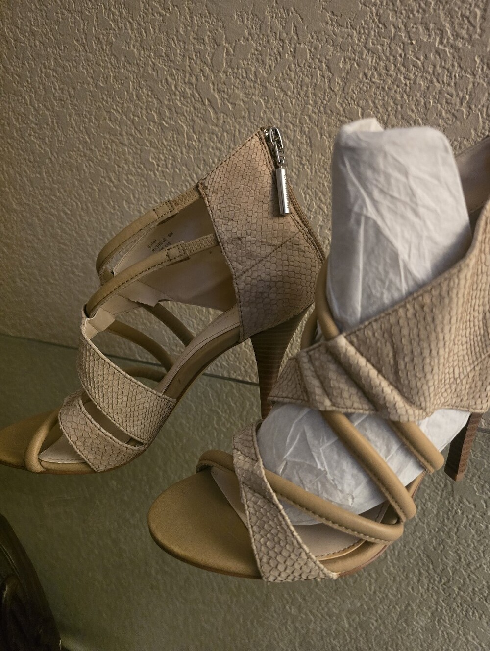 CALVIN KLIEN  Strappy High Heel Sandals in Beige